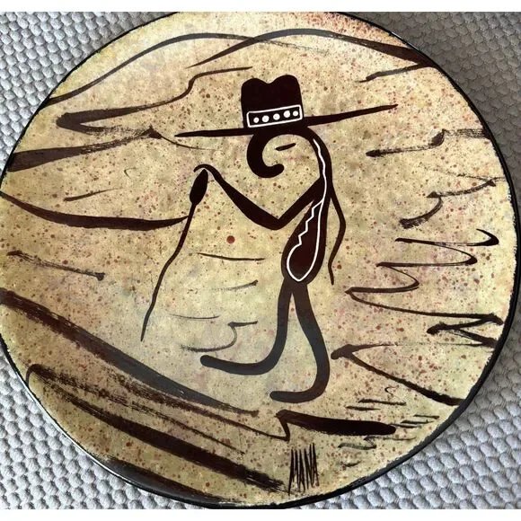 Vintage Boho Hand Painted Signed Studio Pottery 9" Plate USA